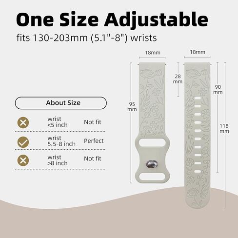 18mm Floral Watch Band for Garmin Venu 3s, Quick Release Silicone Watch Strap for Garmin Venu 2s/Vivoactive 4s (2 Pack,Ivory/Gray) in Kuwait