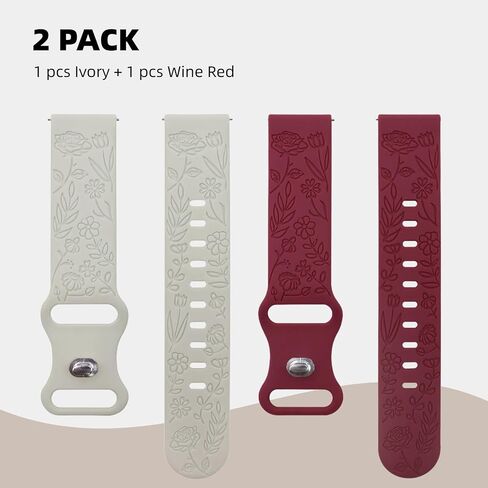 18mm Floral Watch Band for Garmin Venu 3s, Quick Release Silicone Watch Strap for Garmin Venu 2s/Vivoactive 4s (2 Pack,Ivory/Gray) in Kuwait