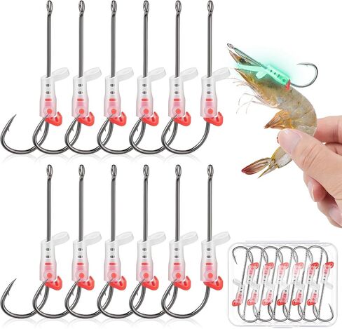 Luminous Live Shrimp Hooks, Upgraded High Carbon Steel Barbed Hooks Saltwater Corrosion-Resistant, for Freshwater & Saltwater Fishing, Ideal for Bass, Groupers, Catfish & More Fish 2/0 in Kuwait