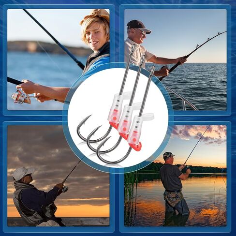 Luminous Live Shrimp Hooks, Upgraded High Carbon Steel Barbed Hooks Saltwater Corrosion-Resistant, for Freshwater & Saltwater Fishing, Ideal for Bass, Groupers, Catfish & More Fish 2/0 in Kuwait