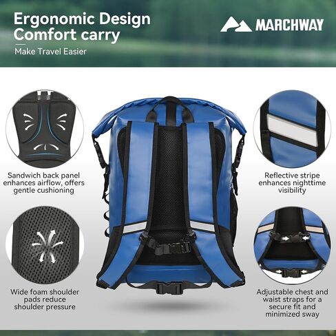 MARCHWAY Roll Top Waterproof Backpack, Floating Dry Bag 20L/30L/45L with Ergonomic Rectangular Base, Cushioned Back, Hip Strap for Hiking Camping Kayaking Travel (Army Green, 45L) in Saudi Arabia