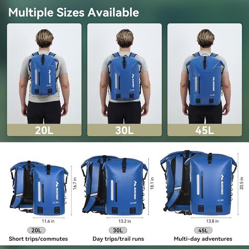 MARCHWAY Roll Top Waterproof Backpack, Floating Dry Bag 20L/30L/45L with Ergonomic Rectangular Base, Cushioned Back, Hip Strap for Hiking Camping Kayaking Travel (Army Green, 45L) in Saudi Arabia