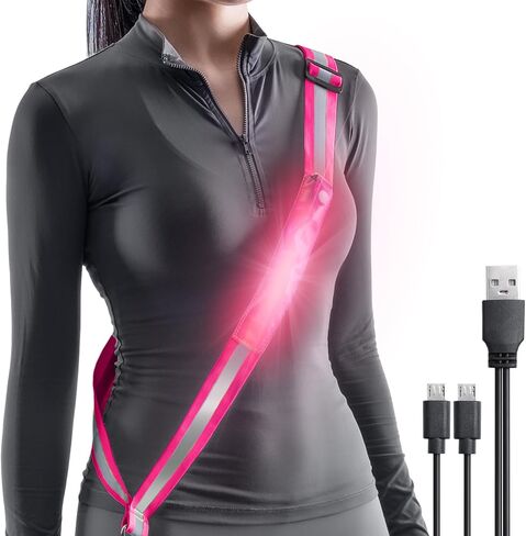 LED Belt Reflective Sash for Walking at Night, High Visibility Adjustable Night Running Safety Gear Rechargeable LED Light Up Running Belt Reflective Gear for Runners Walkers Men Women in Kuwait