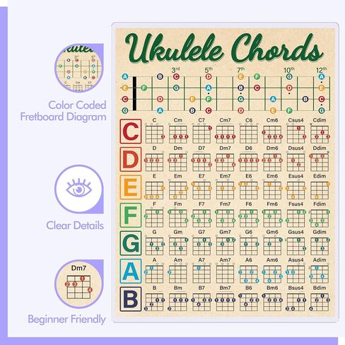 Gethelud Guitar Chord Cheat Sheet, Double Side Laminated Guitar Chord Chart Poster for Beginner, Guitar Scales Circle of Fifths Wheel Chart for Music Theory (A4 Size, 8.5" x 11") in Saudi Arabia