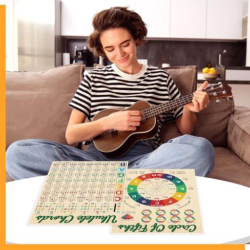 Gethelud Guitar Chord Cheat Sheet, Double Side Laminated Guitar Chord Chart Poster for Beginner, Guitar Scales Circle of Fifths Wheel Chart for Music Theory (A4 Size, 8.5" x 11") in Saudi Arabia