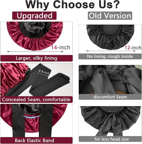 Double Layered Silk Satin Bonnet with Tie for Sleeping Black Women, Wide Band Large Hair Wrap Sleep Cap for Curly Hair Braid in Saudi Arabia