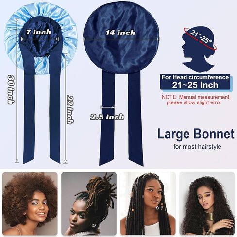 Double Layered Silk Satin Bonnet with Tie for Sleeping Black Women, Wide Band Large Hair Wrap Sleep Cap for Curly Hair Braid in Saudi Arabia