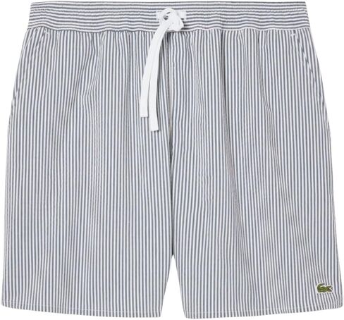 Lacoste Men's Striped Seersucker Swim Trunks, White & Dark Teal, Medium in Kuwait