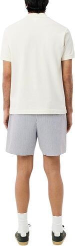 Lacoste Men's Striped Seersucker Swim Trunks, White & Dark Teal, Medium in Kuwait