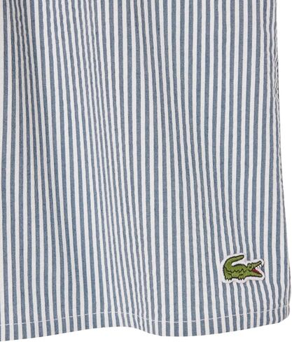 Lacoste Men's Striped Seersucker Swim Trunks, White & Dark Teal, Medium in Kuwait