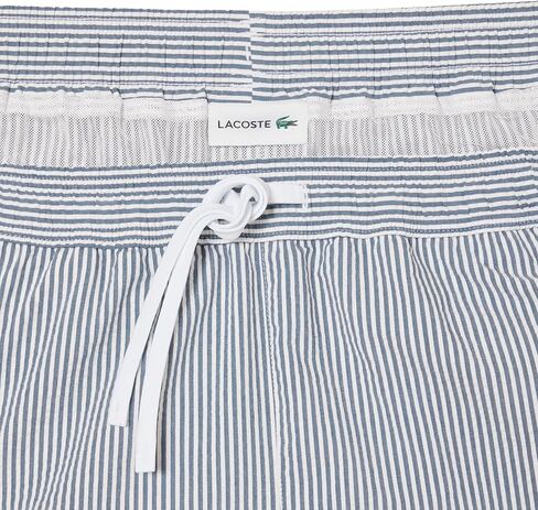 Lacoste Men's Striped Seersucker Swim Trunks, White & Dark Teal, Medium in Kuwait