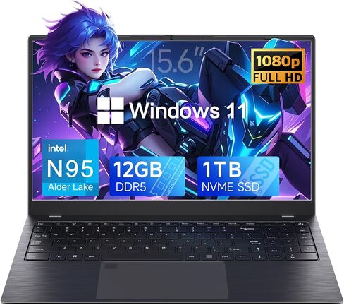 15.6 "FHD Business Captop ، 12GB RAM 512GB SSD ، N95 Processor ، Windows 11 Pro مع Office 2024 ، أمان بصمات الأصابع ، عمر البطارية الطويل ، الأسود in Saudi Arabia