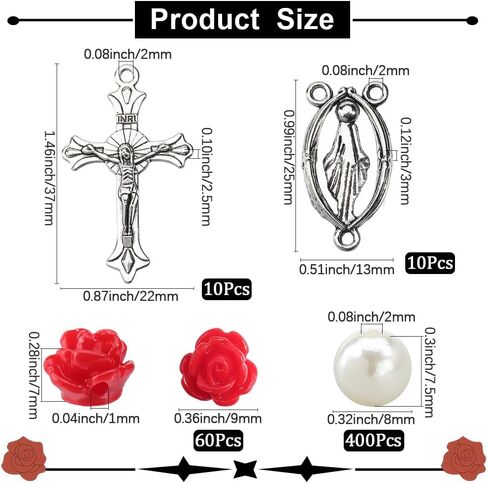 SUNNYCLUE 696Pcs Rosary Making Kits Vintage Crucifix Pendants Easter Cross Link Charms Rosary Crosses Red Pink Rose Bead Imitation Pearl Beads for Jewelry Making Supplies DIY Necklace Bracelets in Saudi Arabia