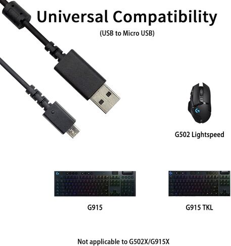 USB Charging Cable (6 feet), Braided Nylon, Replacement for Logitech G502 Lightspeed Wireless Gaming Mouse / G915 RGB TKL Wireless Keyboard, USB to Micro in Kuwait