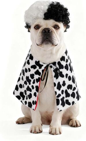 زي دلماسي الكلب هالوين مع شعر مستعار أبيض أسود ، Pet Cape Cloak Party Up ملابس مضحكة للكلاب الصغيرة المتوسطة الكبيرة (أسود ، كبير (للكلب الكبير)) in Kuwait