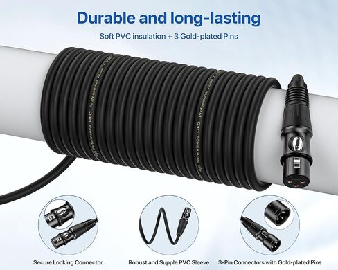 كابلات XLR بطول 3 أقدام و10 حزم - كابل ميكروفون من ذكر إلى أنثى مع كابلات سماعات XLR متوازنة ومحمية بثلاثة دبابيس وكابل ميكروفون in Kuwait