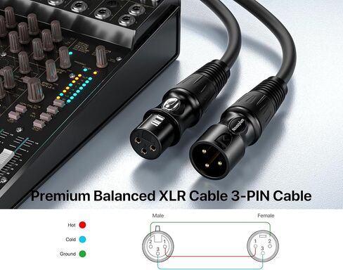 كابلات XLR بطول 3 أقدام و10 حزم - كابل ميكروفون من ذكر إلى أنثى مع كابلات سماعات XLR متوازنة ومحمية بثلاثة دبابيس وكابل ميكروفون in Kuwait