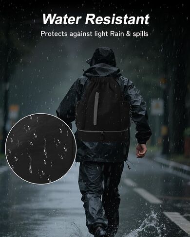 Drawstring Backpack for Men Women Water-Resistant Gym Bag with Shoe Compartment Lightweight String Sport Sackpack for Basketball Soccer Swimming and Travel, Black in Kuwait