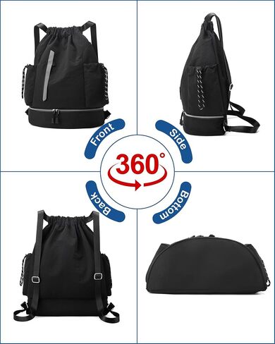 Drawstring Backpack for Men Women Water-Resistant Gym Bag with Shoe Compartment Lightweight String Sport Sackpack for Basketball Soccer Swimming and Travel, Black in Kuwait