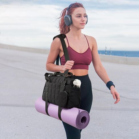 Small Gym Bag for Women, Puffy Sports Duffel Bag with Yoga Mat Holder, Gym Tote Bag with Wet Pocket & Coin Wallet, Carry on Bag for Workout Dance Pilates Ballet Swimming Travel in Saudi Arabia