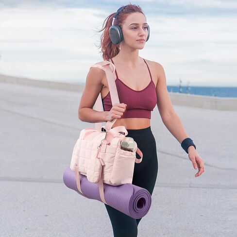 حقيبة رياضية صغيرة للنساء، حقيبة رياضية منتفخة مع حامل بساط اليوغا، حقيبة حمل رياضية مع جيب مبلل ومحفظة للعملات المعدنية، حقيبة حمل للتمرين والرقص والبيلاتيس والباليه والسباحة in Kuwait