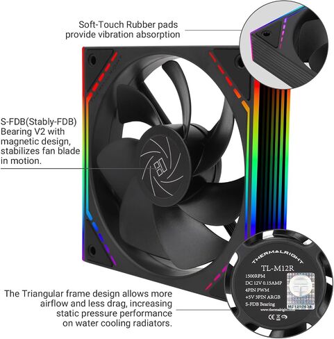 Thermalright TL-M12RW CPU Fan 120mm Case Cooler Fan ARGB, 4pin PWM Connector Silent Computer Fan with S-FDB Bearing,Desktop Cooling Fan has Side ARGB Mirror Light Effect, Inverted Fan(TL-M12RW) in Saudi Arabia