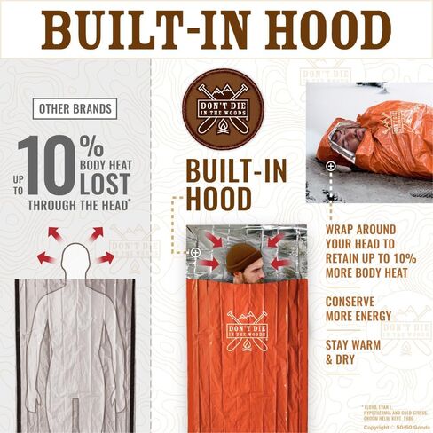 Don’t Die in The Woods – Emergency Sleeping Bag with Hood | Ultralight – Waterproof – Extra Thick – Space Blanket Thermal Mylar for Hiking Camping Survival Gear First Aid Kit Essentials in Kuwait