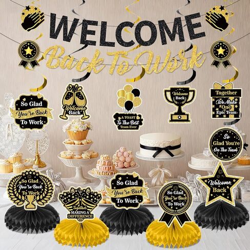 15pcs مرحبًا بك مرة أخرى في زخارف العمل للمكتب الملون ، لذا سعيد بالعودة إلى العمل لافتة معلقة بومبومز بومبومز لأعمال المكاتب ديكور للمنزل للمنزل ، لوازم الحفلات المكتبية in Saudi Arabia
