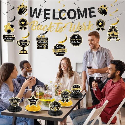 15pcs مرحبًا بك مرة أخرى في زخارف العمل للمكتب الملون ، لذا سعيد بالعودة إلى العمل لافتة معلقة بومبومز بومبومز لأعمال المكاتب ديكور للمنزل للمنزل ، لوازم الحفلات المكتبية in Saudi Arabia