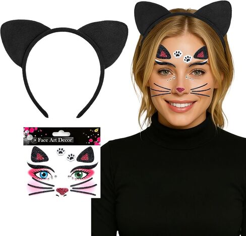 Tiger Ears Headband Animal Cosplay Costume Accessories Face Jewels Stickers for Women Adult Halloween Christmas Festival Theme Party in Saudi Arabia