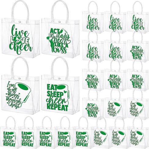 Kacctyen 24 Pcs Cheerleading Goodie Bags with Handles 8x8x3.15 Inch PVC Clear Cheer Tote Treat Bags Bulk for Snack Candy Cheerleader Camp Gifts for Cheer Team Birthday Party Favors in Saudi Arabia