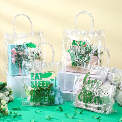 Kacctyen 24 Pcs Cheerleading Goodie Bags with Handles 8x8x3.15 Inch PVC Clear Cheer Tote Treat Bags Bulk for Snack Candy Cheerleader Camp Gifts for Cheer Team Birthday Party Favors in Saudi Arabia
