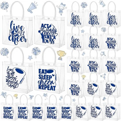 KACCTYEN 24 PCS CHEEPRIED GOODIE حقائب مع مقابض 8x8x3.15 بوصة PVC CLEAR CHEER TOTE TRAP in Saudi Arabia