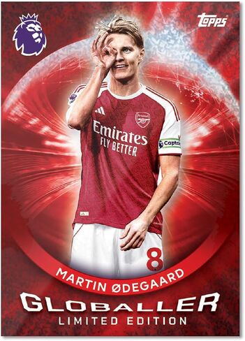 Topps Premier League 2026 - الإصدار الأول - Mega Tin (Globallers). تحتوي على 40 بطاقة بالإضافة إلى 3 بطاقات Globallers LE. in Saudi Arabia