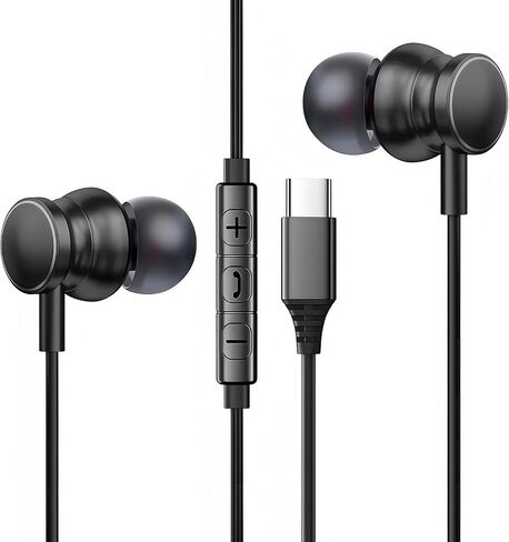 سماعات الأذن من النوع C لـ iPhone 16/15 Pro Max ، سماعات USB C سلكية مع ستيريو عزل ضوضاء الميكروفون لجهاز Galaxy S25 S24 S23 Pixel 9 8a (Black Dark) in Kuwait