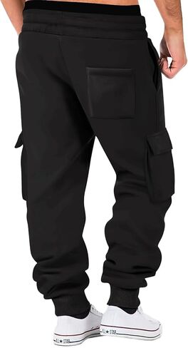 A WATERWANG بنطال رياضي من الصوف للرجال كاجوال من القطن مدبب برباط رياضي للركض مع جيوب in Kuwait