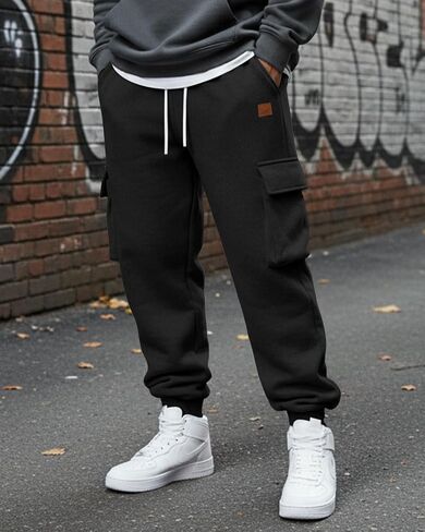 A WATERWANG بنطال رياضي من الصوف للرجال كاجوال من القطن مدبب برباط رياضي للركض مع جيوب in Kuwait