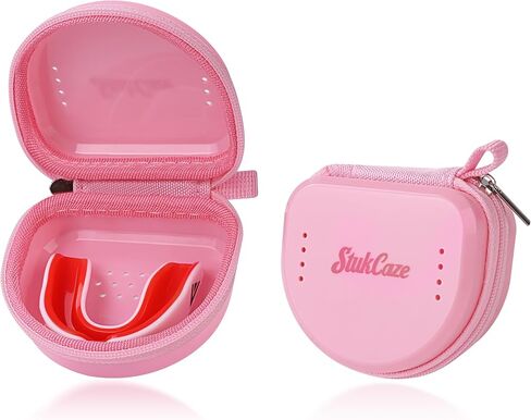 Mouth Guard Case with Zipper, Portable Carrying Retainer Mouthguard Case for Youth Football, Breathable Mouth Guard Boxing with Climbing Clip, Travel Storage Adult & Youth Sizes Pink in Kuwait