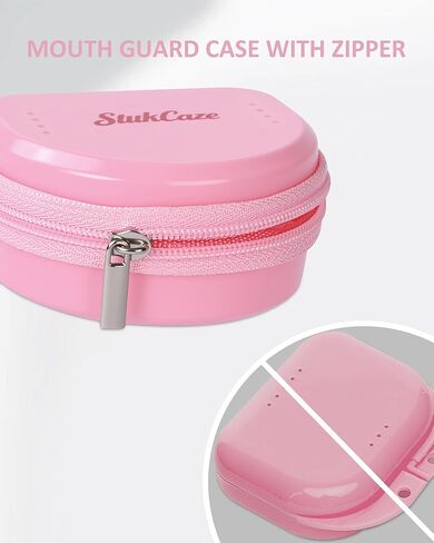 Mouth Guard Case with Zipper, Portable Carrying Retainer Mouthguard Case for Youth Football, Breathable Mouth Guard Boxing with Climbing Clip, Travel Storage Adult & Youth Sizes Pink in Kuwait