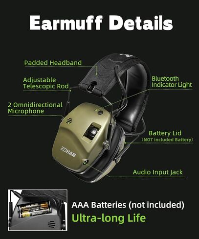 ZOHAN EM028 Passive Shooting Ear Protection Earmuff, Hearing Protection High Noise Reduction SNR 35dB for Gun Range, Hunting, Construction in Saudi Arabia
