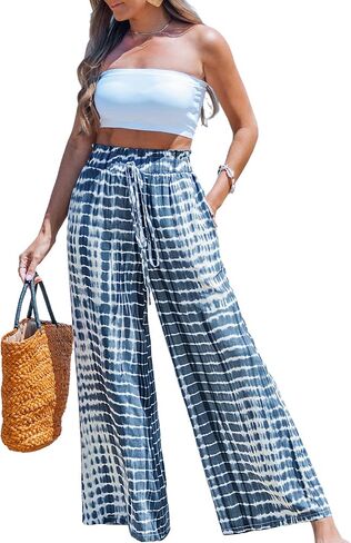 CUPSHE Womens Wide Leg Pants Elastic High Waisted Beach Trousers Cotton Linen Summer Palazzo in Saudi Arabia