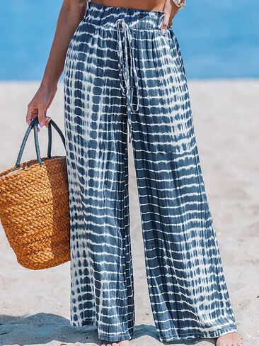 CUPSHE Womens Wide Leg Pants Elastic High Waisted Beach Trousers Cotton Linen Summer Palazzo in Saudi Arabia