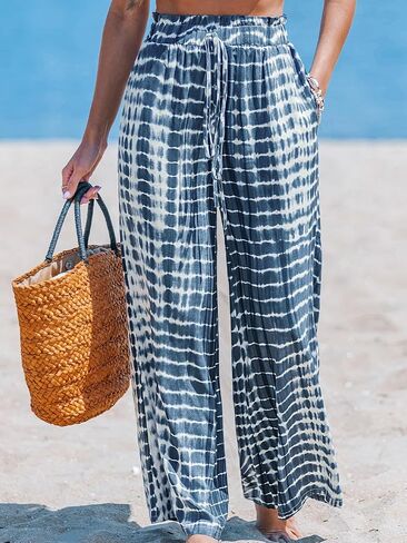 CUPSHE Womens Wide Leg Pants Elastic High Waisted Beach Trousers Cotton Linen Summer Palazzo in Saudi Arabia