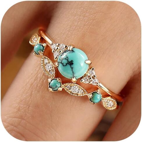 Turquoise Rings for Women Cowgirl Western Outfits Cowboy Chic Jewelry Rhinestone Gold Knuckle Thumb Rings Boho Stackable Western Wedding Ring Cowgirl Costume Accessories in Saudi Arabia