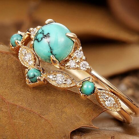 Turquoise Rings for Women Cowgirl Western Outfits Cowboy Chic Jewelry Rhinestone Gold Knuckle Thumb Rings Boho Stackable Western Wedding Ring Cowgirl Costume Accessories in Saudi Arabia