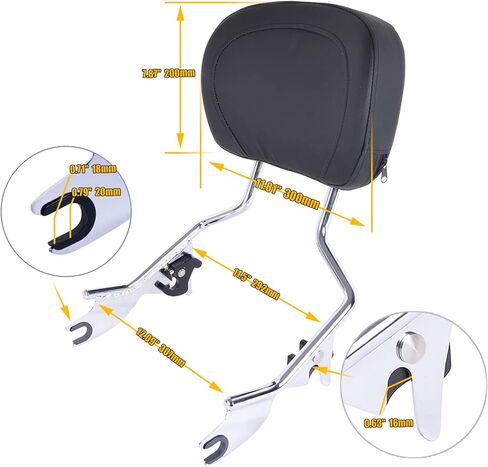 مسند سيسي بار قابل للانفصال عن مساعد الركاب المتوافق مع هارلي تورنج ، Fit for Road Glide Glide Road King Electra Glide CVO Ultra Ultra Limited 2009-2024 مع مقطع مزلاج (أسود) in Saudi Arabia