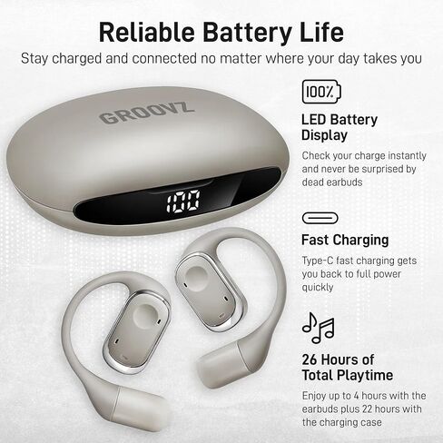 سماعات Groovz Open -Ear Wireless True مع شاشة ذكية للبطارية - مصممة وهندسة في الولايات المتحدة الأمريكية - أذن Bluetooth ذات التصنيف IPX5 متوافقة مع Apple & Android - Floral in Kuwait