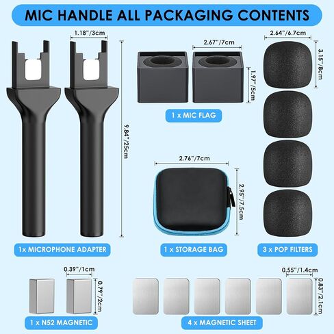 مقبض الميكروفون لـ DJI/DJI Mini ، حامل الميكروفون لـ Rode Wireless Go/Hollyland Lark/Lavalier MIC ، حامل MIC Magnetic Universal ، حامل ميكروفون مع 3 مرشحات البوب للتسرب ، مقابلة ، بودكاست ، تقارير in Kuwait