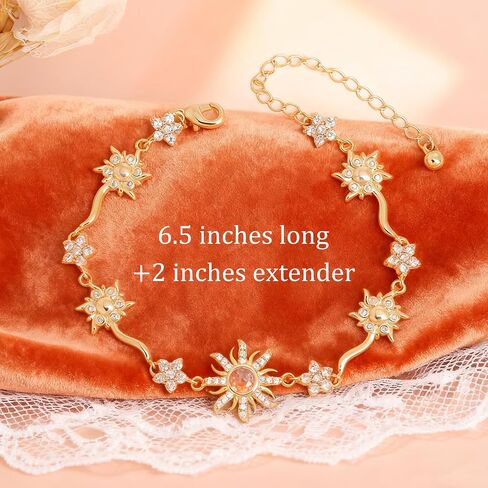 Gold Silver Sun Flower Link Bracelet for Women, Dainty Sparkly Colorful Crystal Rhinestone Floral Star Adjustable Box Chain Bracelets Prom Wedding Accessories Fashion Jewelry Gift in Kuwait