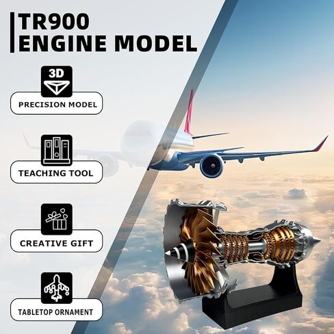 Turbofan Engine Model, Adjustable Speed TR900 Aircraft Engine Turbojet Engine Model with Light, Simulation Aero Engine Mechanical Science Education Toy Gift Decor for Adult, 28cm (Finished Version) in Saudi Arabia